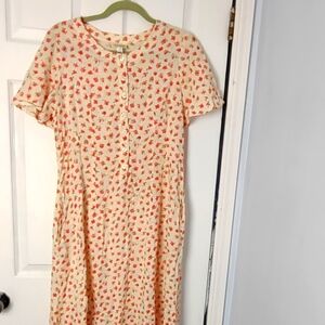 Vintage L.L. Bean Pink & White Floral Button Dress  CottageCore USA 18